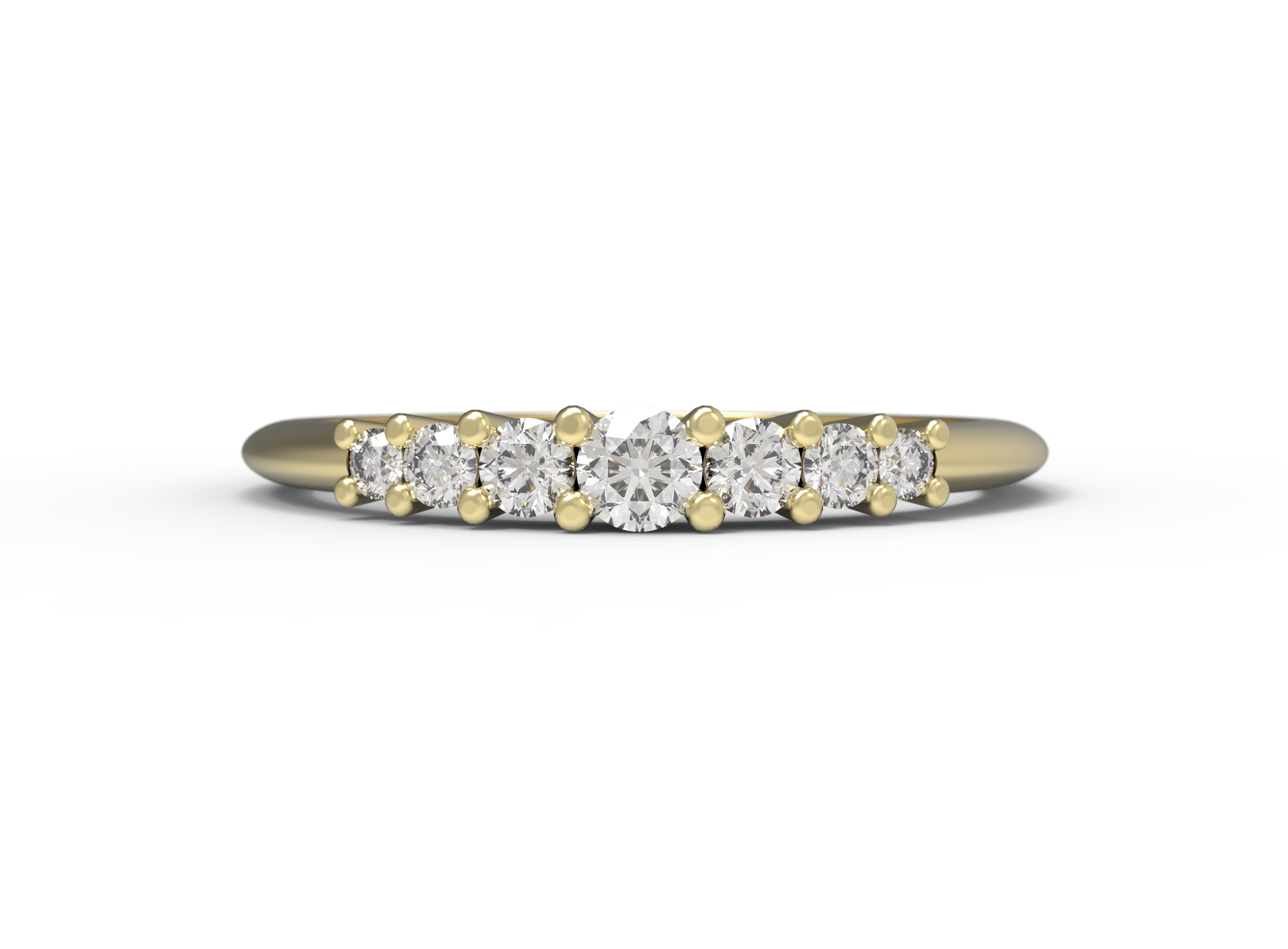 Close up of the seven stone Elsie womens wedding band by Fluid Jewellery in yellow gold