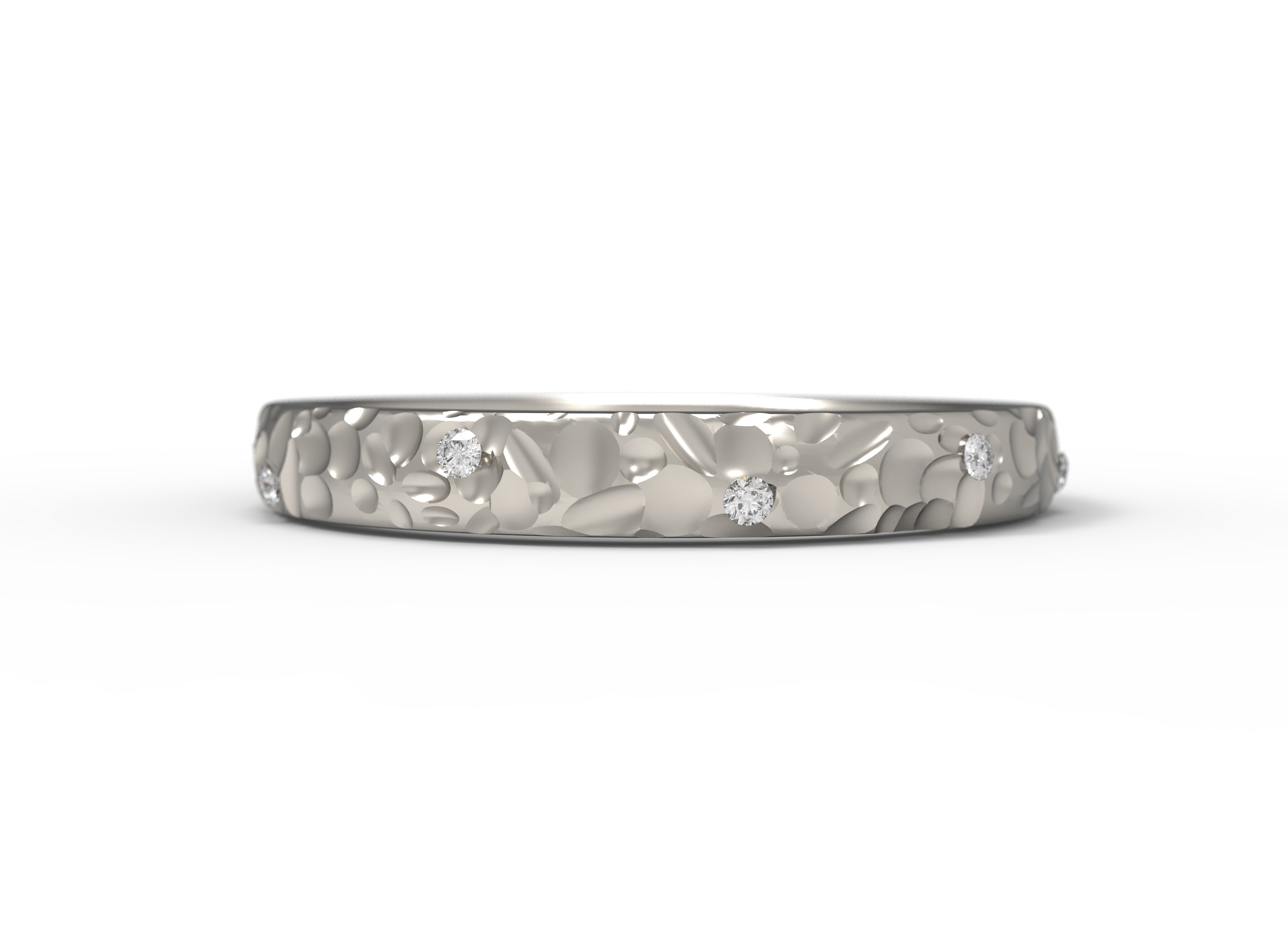 Close up of the Starlight womens wedding band by Fluid Jewellery in white gold
